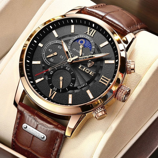2023 New Mens Watches LIGE Top Brand Luxury Leather Casual Quartz Watch Men&#39;s Sport Waterproof Clock Watch Relogio Masculino+Box