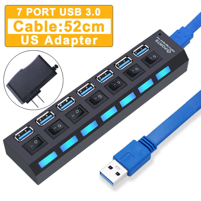 USB Hub 3.0 Hub USB 3 USB 2.0 Multi USB Splitter Power Adapter 4/7 Port Multiple Expander 2.0 with Switch for PC Accessories