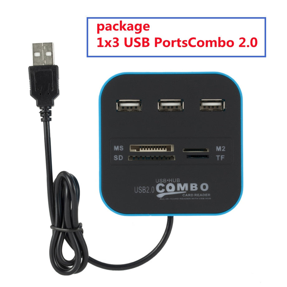 GRWIBEOU USB Hub 2.0 3 Ports TF Micro SD Card Reader Slot USB Combo Multi All In One USB Splitter Cables For Laptop Macbook