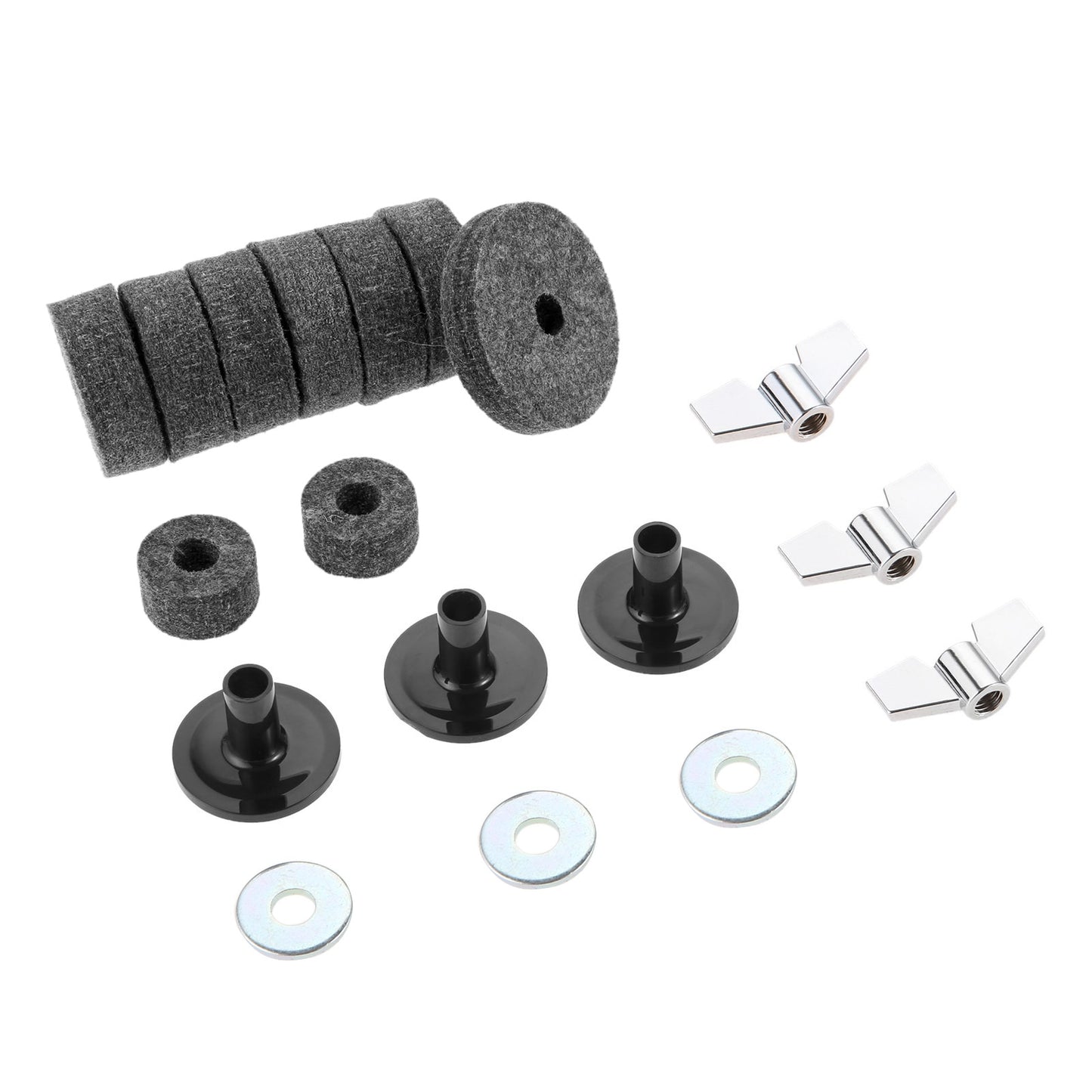 Cymbal Felts Hi-Hat Clutch Felt Hi Hat Cup Felt Cymbal Stand Sleeves with Base Wing Nuts and Cymbal Washer for Drum Set of 18Pcs