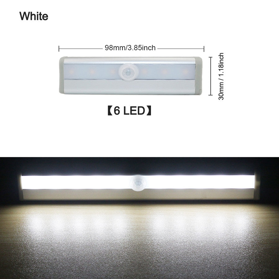 6/10 LED Induction Under Cabinet Light Motion Sensor Closet Night Lamp Battery Powered Magnetic Strip Light For Kitchen Wardrobe