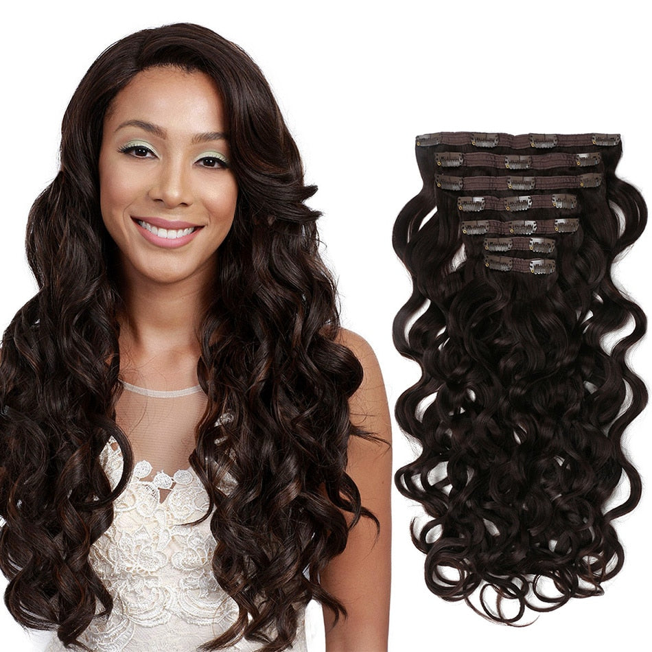 Long Jerry Curly Clip In Hair Extensions Natural Hairpieces Synthetic 7 Pcs Full Head Organic False Hair Afro Curls 26”/65cm