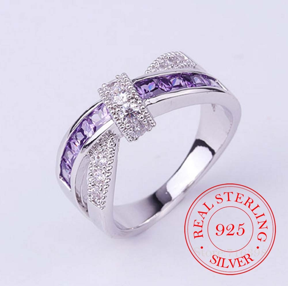 100% 925 Sterling Silver Jewelry Vintage Purple Crystal Couple&#39;s Wedding Silver Rings for Women Men Fashion Anel De Prata Bijoux