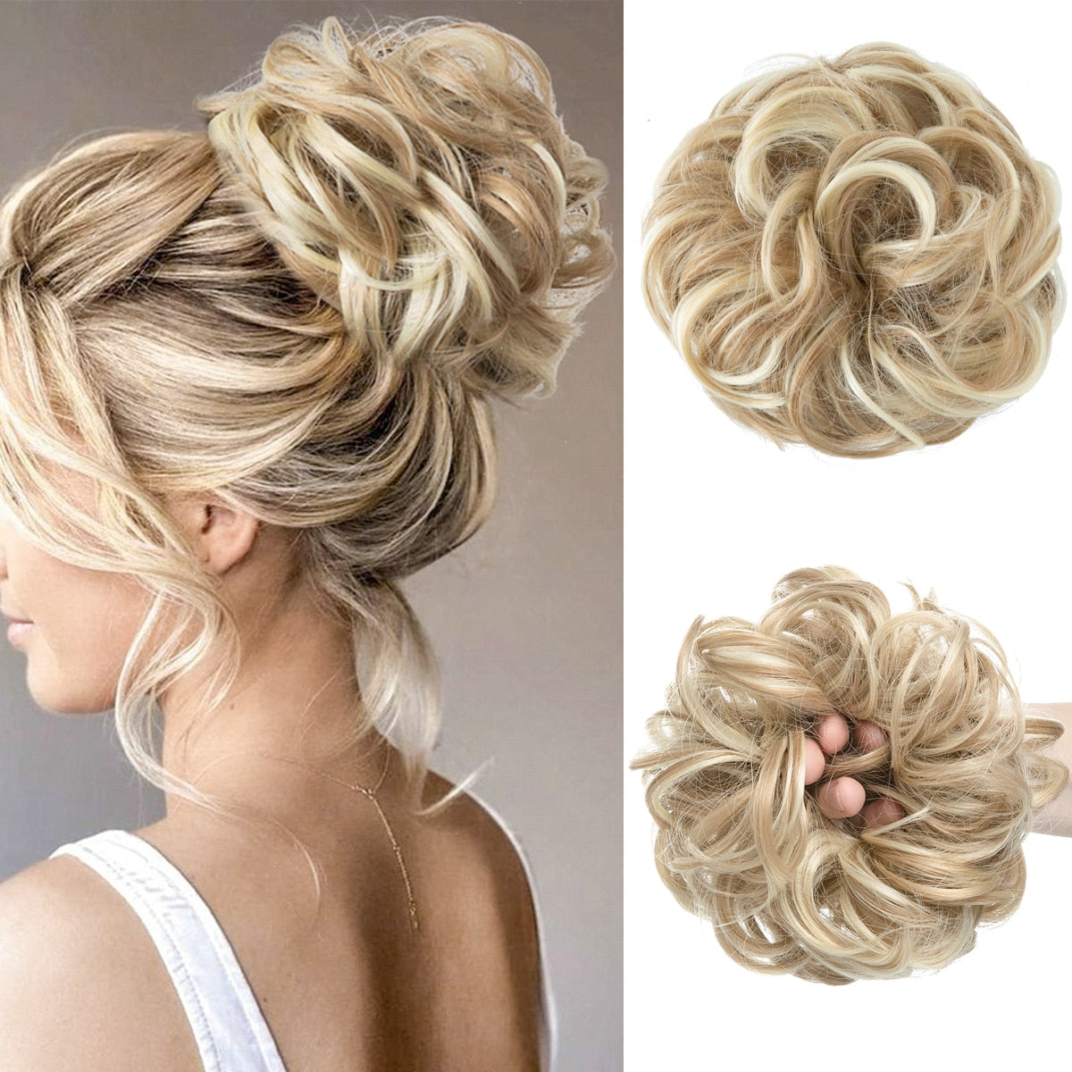 Synthetic Hair Bun Extensions Messy Curly Elastic Hair Scrunchies Hairpieces Synthetic Chignon Donut Updo Hair Pieces for Women