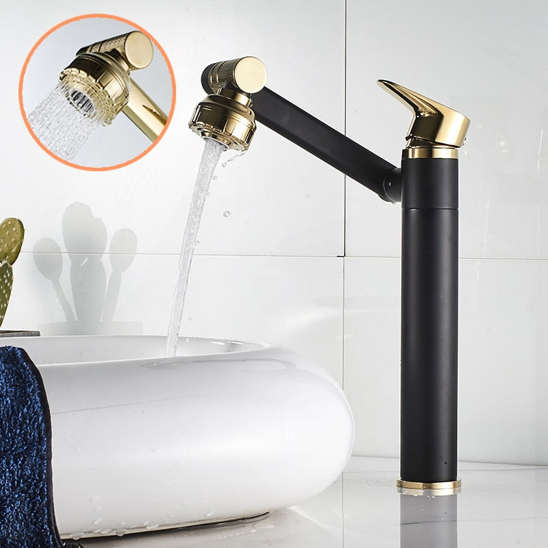Basin Faucet 360 Degree Swivel Bath Water Tap Single Handle Gold Bathroom Faucet Hot and Cold Sink Water Crane Sink Tap Mixer