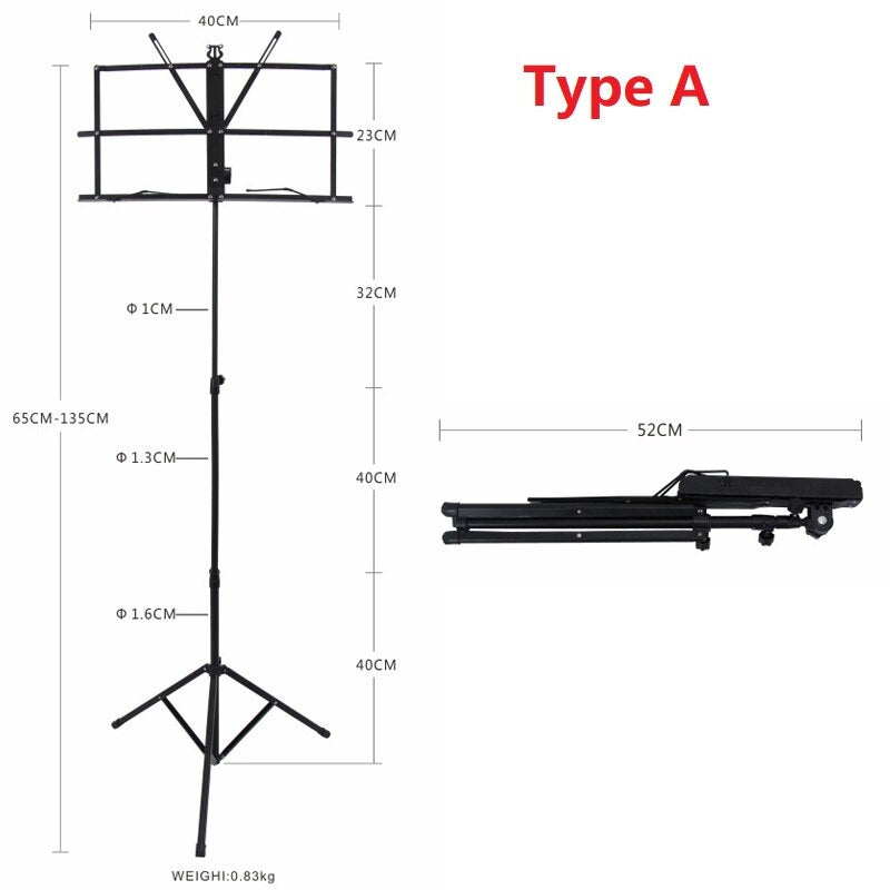 Folding Music Sheet Stand Aluminum Alloy Tripod Music Stands Holder Height Adjustable with Carrying Bag for Musical Instrument