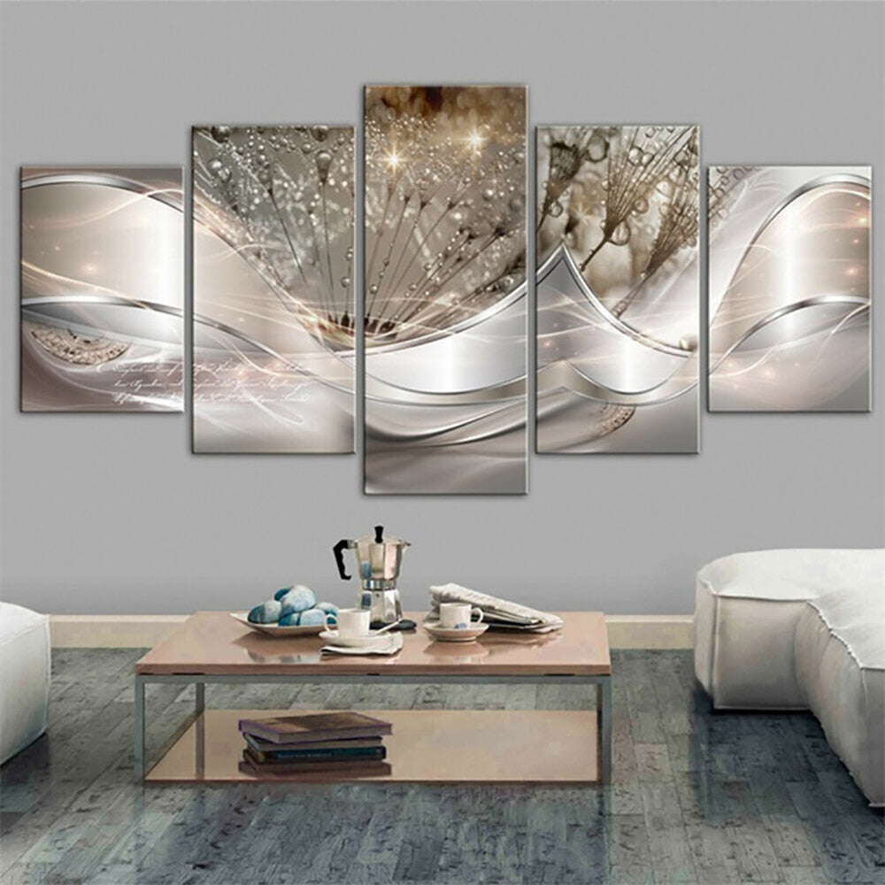 5 Pieces Wall Art Canvas Painting Abstract Dandelion Poster Modern Home Bedroom Living Room Modular Decoration Pictures