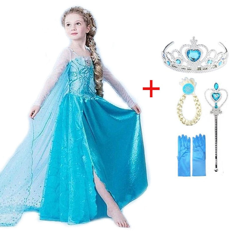 2022 New Elsa Dress Girls Summer Dress Princess Cosplay Costume Dresses For Kids Christmas Birthday Fancy Party Vestidos Menina