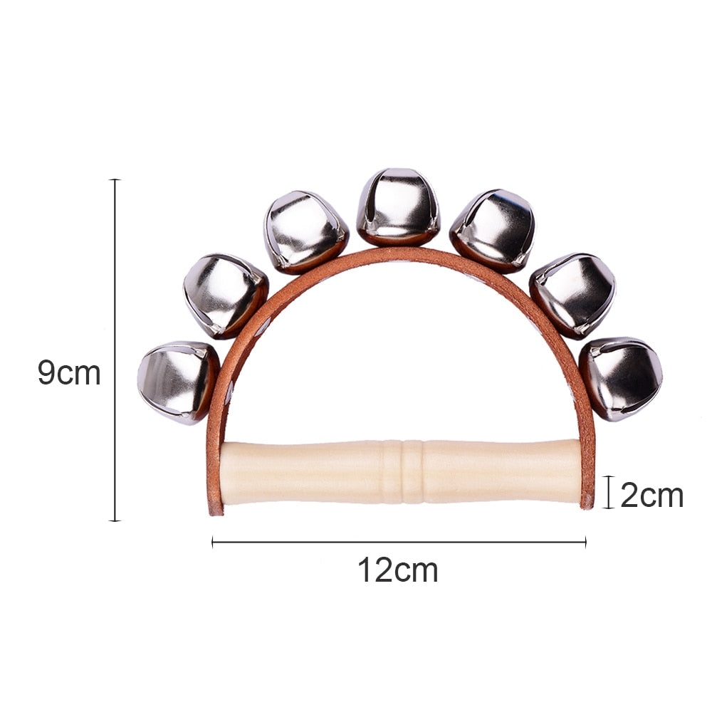 Handbell Hand Bells with 7pcs Jingle Bells Wood Handle Musical Instrument Toy for Music Class