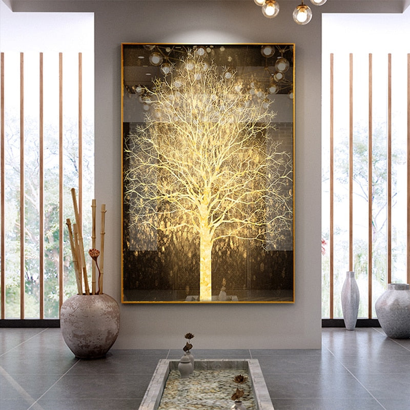 Golden Pachira Macrocarpa Money Tree Canvas Art Paintings For Living Room Bedroom Posters And Prints Wall Poster Home Decor