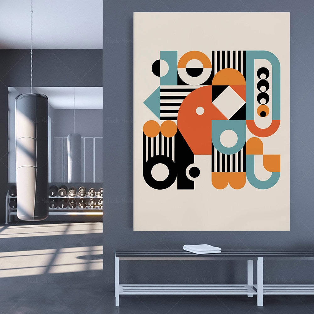 Large retro Bauhaus poster, geometric shapes mid century modern printable, trending now