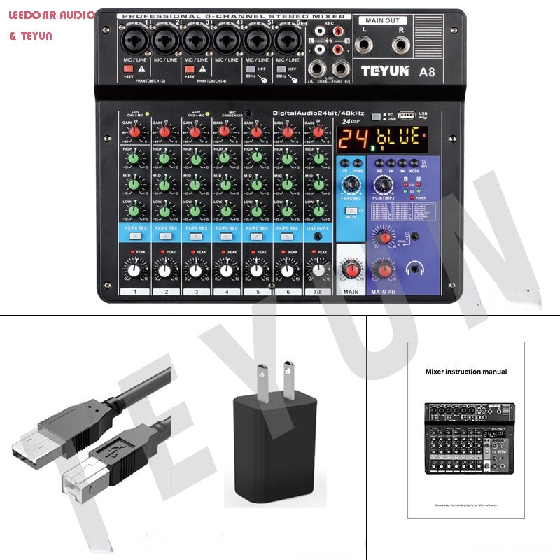 TEYUN 8 6 4 Channel Professional Portable Mixer Sound Mixing Console Computer Input 48v Power Number Live Broadcast A4 A6 A8 New