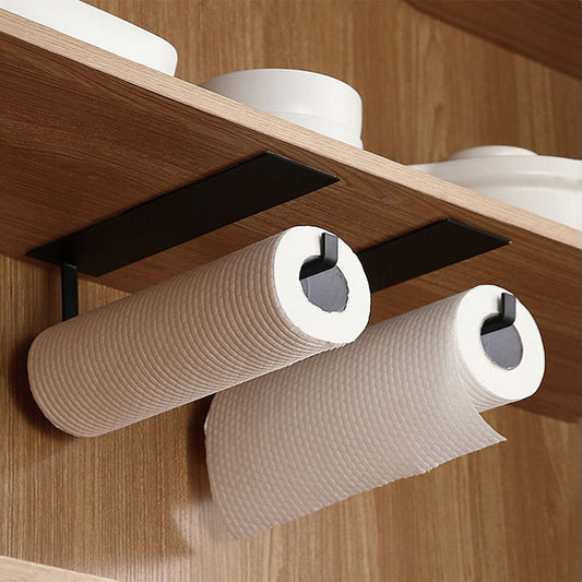 Kitchen Self-Adhesive Roll Rack Paper  Towel Holder Tissue Hanger Rack Nail-Free Cabinet Shelf Sundries Accessories