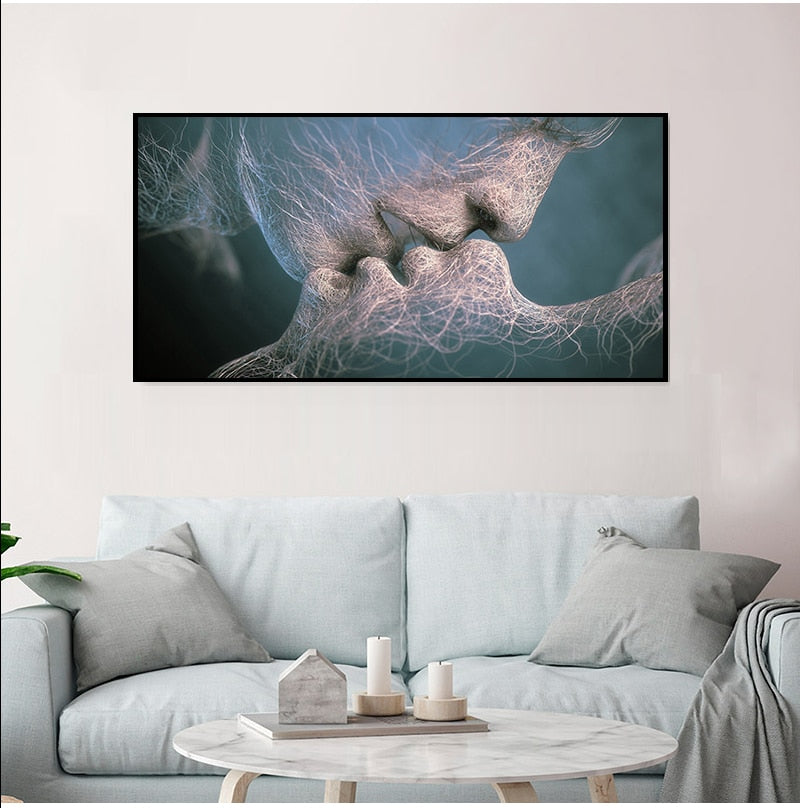 Black Love Kiss Canvas Painting Abstract Print Poster Pictures Home Bedroom Living Room Decoration Wall Art