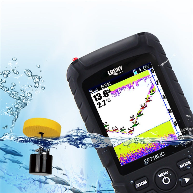 Russian menu!LUCKY FF718LiCD-T 2.8&quot; Color LCD Portable Fish Finder 200KHz/83KHz Dual Sonar Frequency 328ft Detection sonar