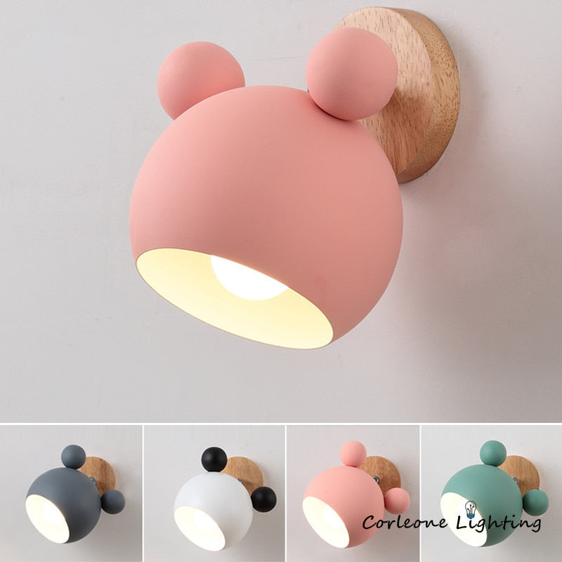 Modern Wall Lamp Colorful Iron Mickey Wall Lamps For Living Room Bedroom Baby Room Decor Nordic Home Bedside Wall Light Fixtures