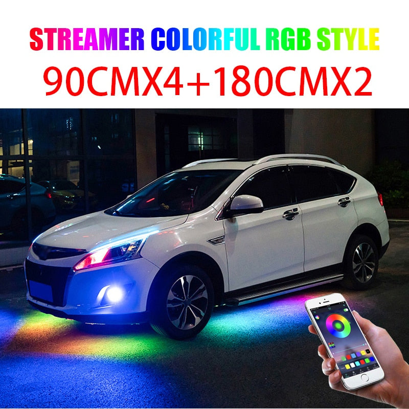 Car Underglow Neon Accent LED Strip Lights App Control RGB Auto Exterior Underbody Decorative Ambient Atmosphere Lamp