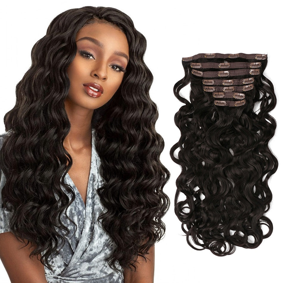 Long Jerry Curly Clip In Hair Extensions Natural Hairpieces Synthetic 7 Pcs Full Head Organic False Hair Afro Curls 26”/65cm