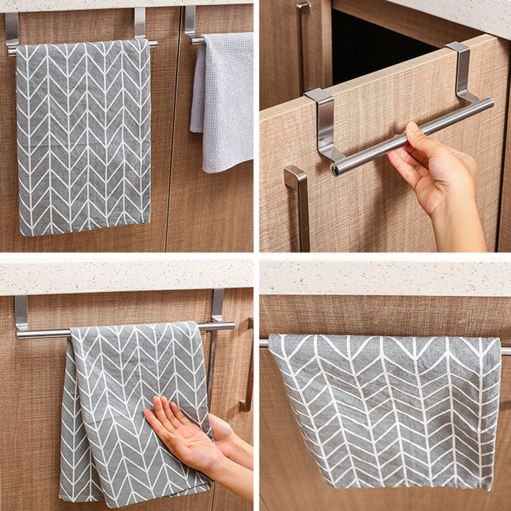 Stainless steel bathroom kitchen cabinet towel rag rack over door towel bar hanger rack hanger hanger