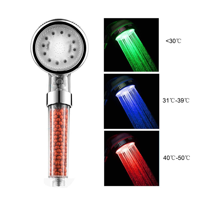 ZhangJi 3 Colors LED SPA Shower Head Temperature Sensor Light Water Flow Generator Shower Head Water Saving Filter Bath Fixture