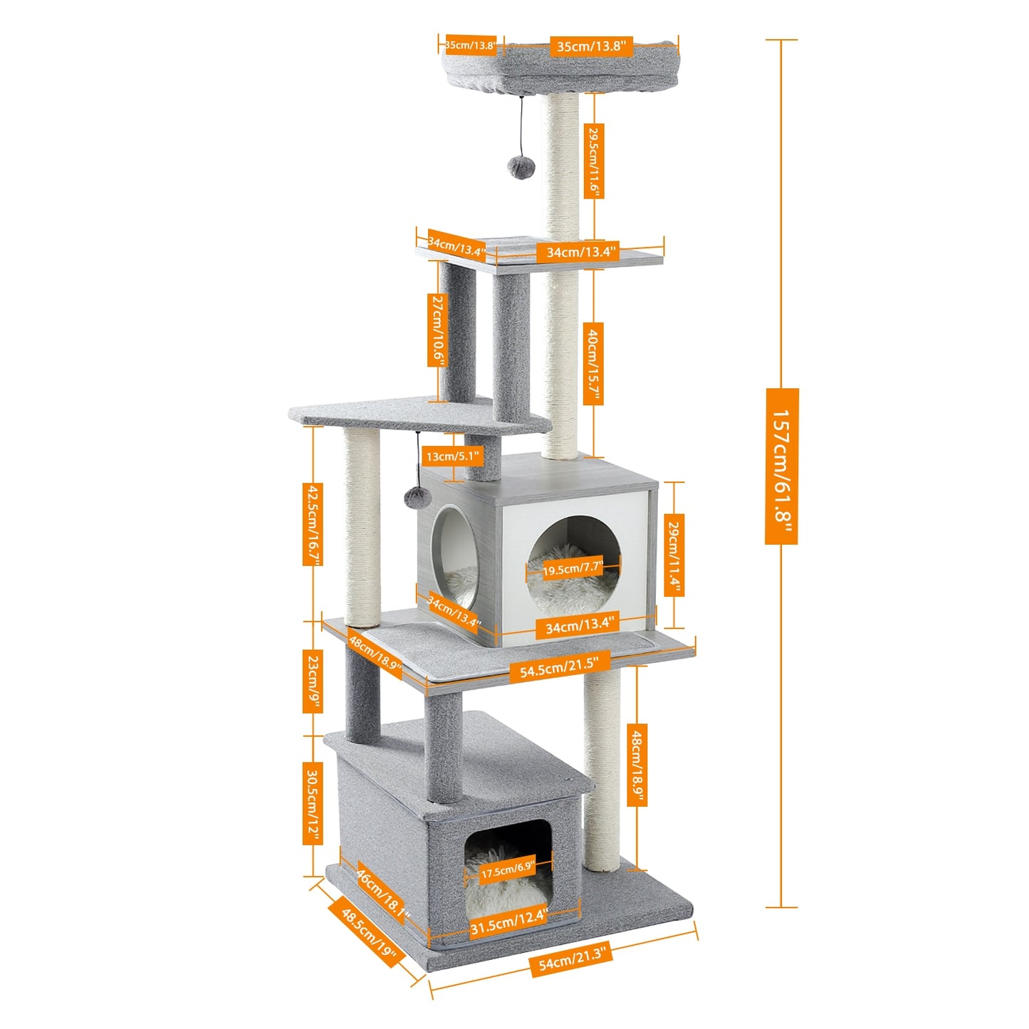 Luxury Cat Tree Tower with Cabinet Wood Adjustable Height Floor-to-Ceiling Vertical Cat Tree Post Toy rascador gato arbre à chat