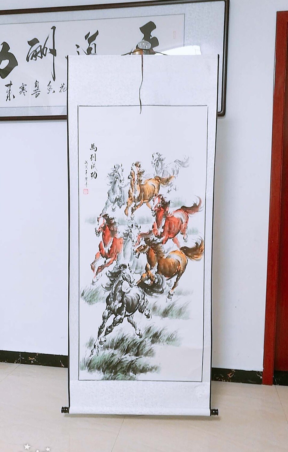 GOOD - TOP foreign business gift  Home SHOP WALL Decorative art Success 8 running horses FENG SHUI ART chinese painting work