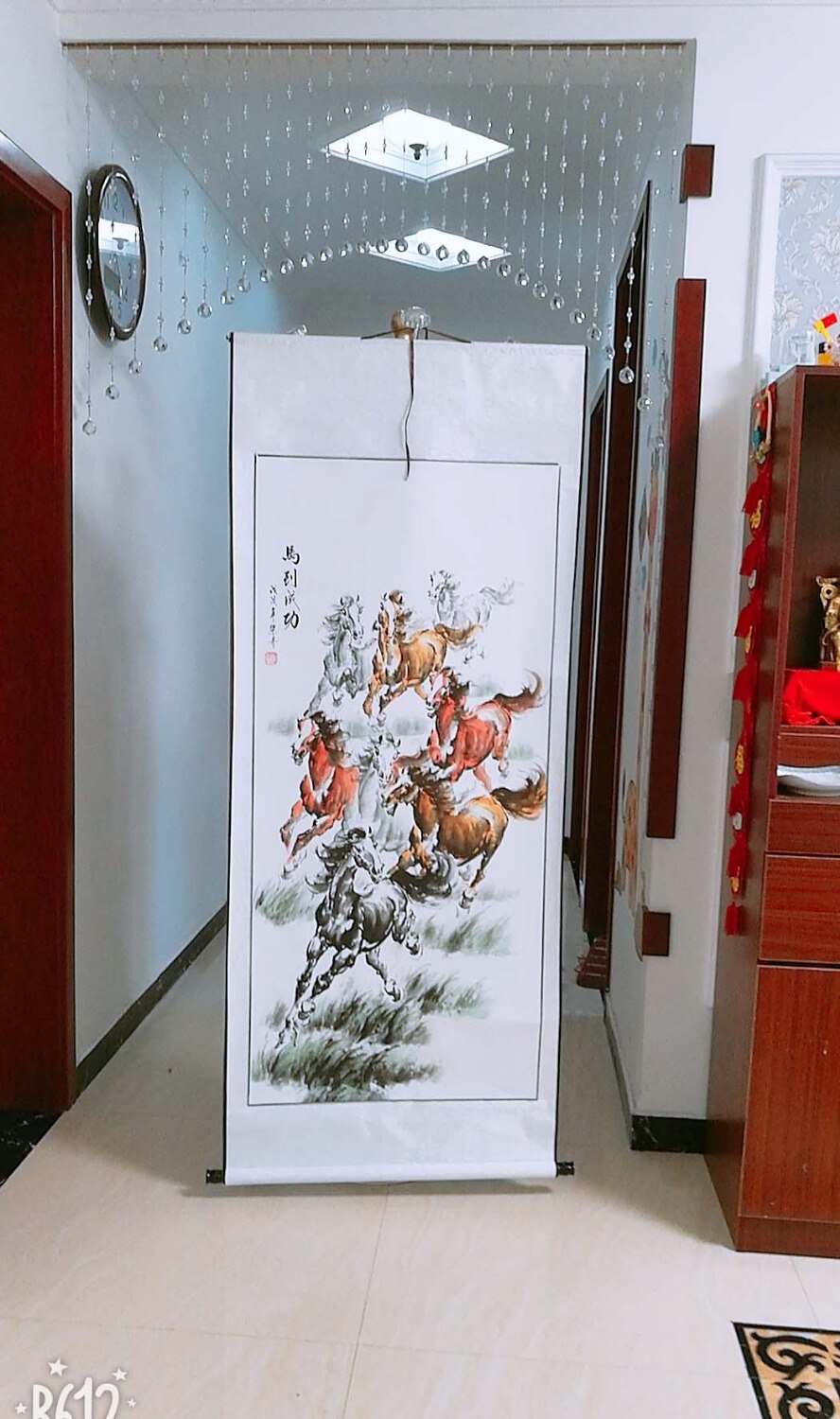 GOOD - TOP foreign business gift  Home SHOP WALL Decorative art Success 8 running horses FENG SHUI ART chinese painting work