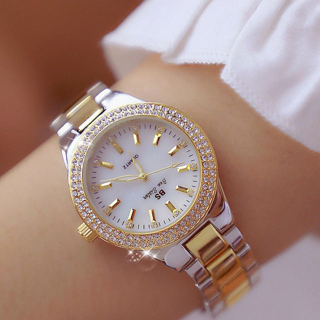 2022 Ladies Wrist Watches Dress Gold Watch Women Crystal Diamond Watches Stainless Steel Silver Clock Women Montre Femme 2023