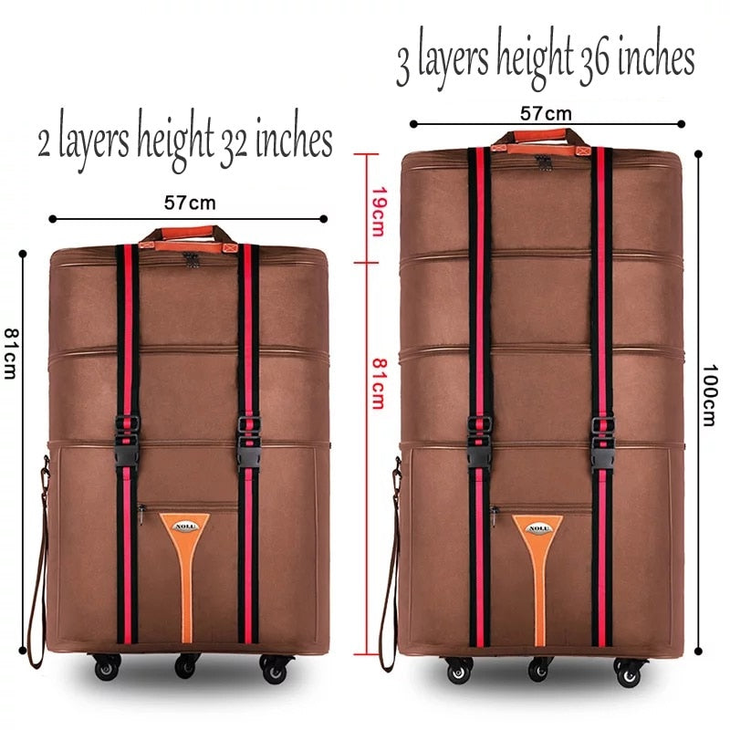 32 36 inch Large capacity Oxford cloth rolling luggage bag abroad to study and move to move folding trolley suitcase travel bag