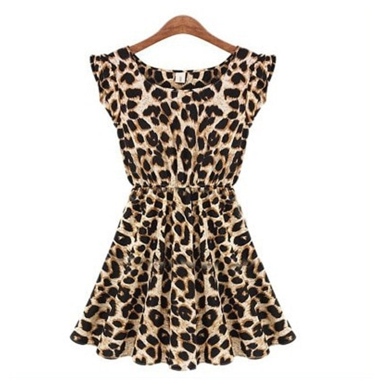 2021 Summer Womens Leopard Printed Dress O-Neck Sleeveless Plus Size Casual Dress Wrap Mini Sexy Ladies Party Dress Vestidos