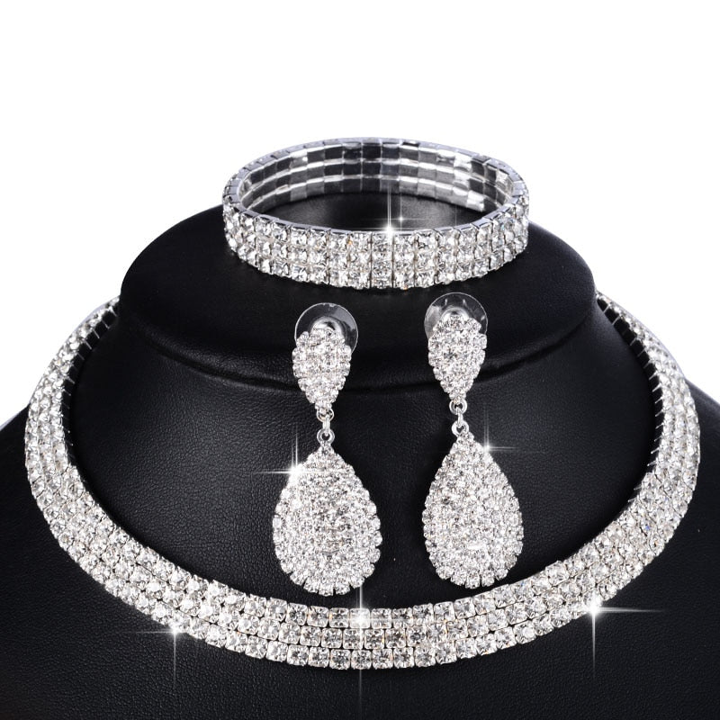 3 PCS Luxury Wedding Bridal Jewelry Sets for Women Necklace Bracelet Australia Crystal Long Earring Set Elastic 11.11 Sale