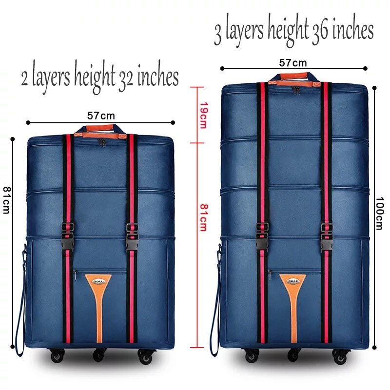 32 36 inch Large capacity Oxford cloth rolling luggage bag abroad to study and move to move folding trolley suitcase travel bag