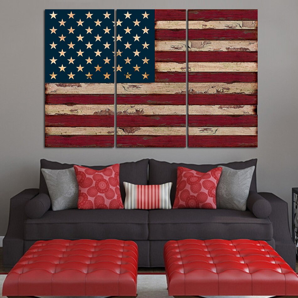 3Panel American USA United States of America Flag Canvas Wall Art Print On canvas painting for wall decor no frame A032