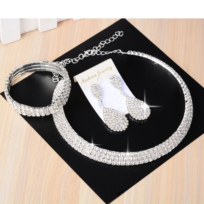3 PCS Luxury Wedding Bridal Jewelry Sets for Women Necklace Bracelet Australia Crystal Long Earring Set Elastic 11.11 Sale