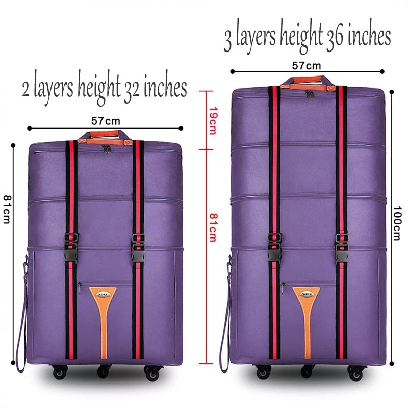 32 36 inch Large capacity Oxford cloth rolling luggage bag abroad to study and move to move folding trolley suitcase travel bag