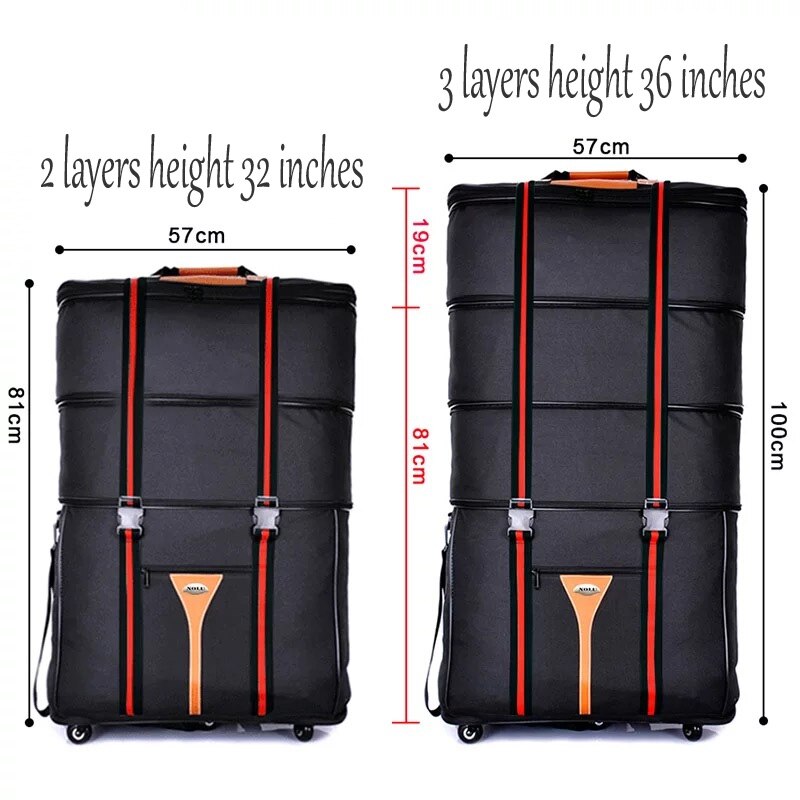 32 36 inch Large capacity Oxford cloth rolling luggage bag abroad to study and move to move folding trolley suitcase travel bag