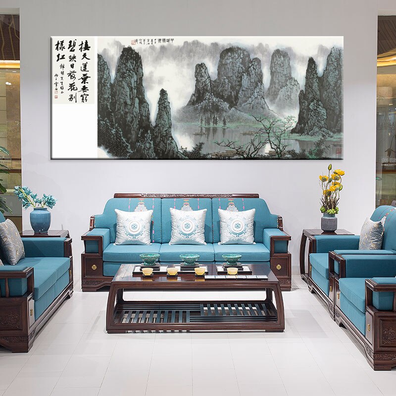 Large Wall Art Canvas Prints Chinese Mountain and River painting Picture Hall Living Room Decor Canvas Art Wall Poster Print-4