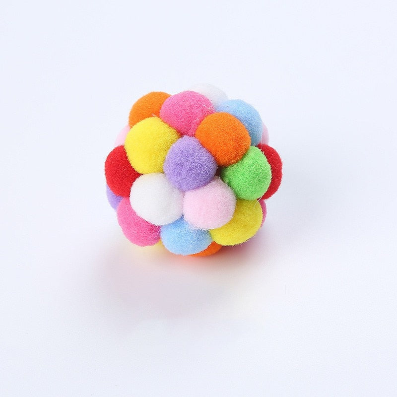 Pet Cat Toy Colorful Handmade Bouncy Ball Kitten Toys Plush Bell Ball Mouse Toy Planet Ball Cat Toys Interactive Pet Supplies