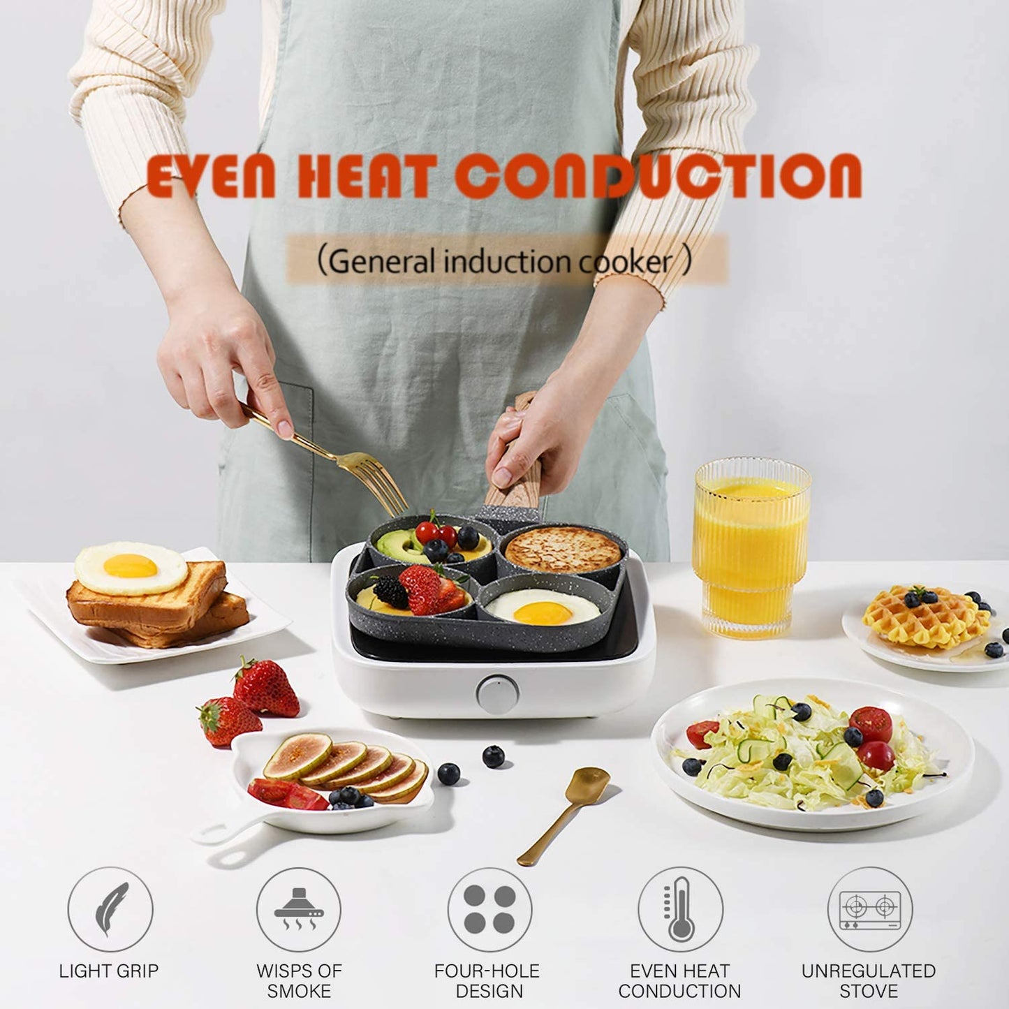 Four-Hole Frying Pot Pan Thickened Omelet Pan Non-Stick Egg Pancake Steak Pan Cooking Egg Ham Pans Breakfast Maker Cookware