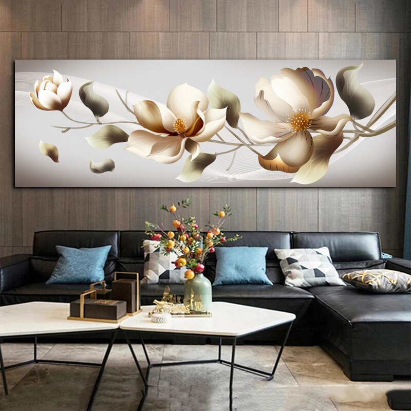 Black Golden Rose Flower Butterfly Abstract Wall Art Canvas Painting Poster Print Horizonta Picture for Living bedRoom Decor