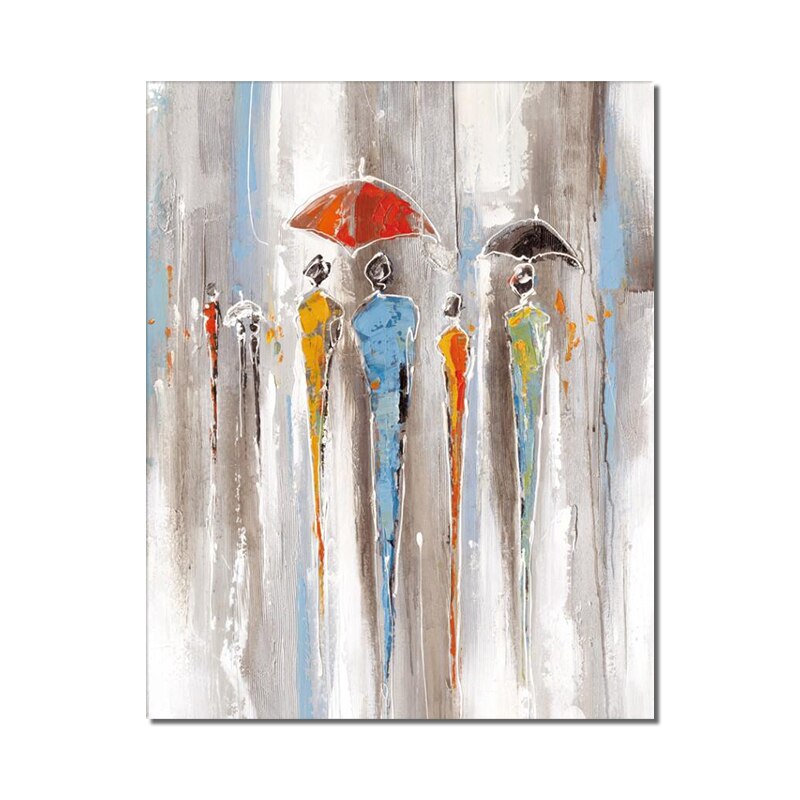 Abstract People In the Rain With Umbrellas 100% Hand Painted Oil Painting On Canvas Abstract Wall Art Decoration For Living Room