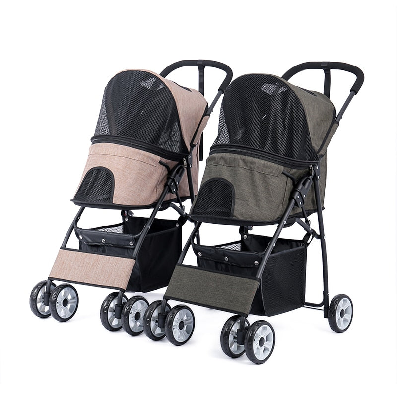 Stable Pet Dog Carrier Stroller for Kitten Buggy Outdoor Puppy Pet Baby Cart 2 Colors Light Foldable Large Space Jogger Stroller