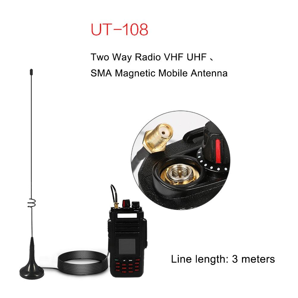 bundwin Two Way Radio VHF UHF SMA Magnetic Mobile Antenna UT-108UV for Nagoya BAOFENG CB Radio UV-5R UV-B5 UV-B6 GT-3