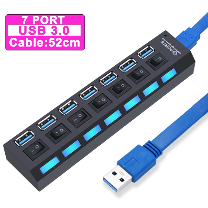 USB Hub 3.0 Hub USB 3 USB 2.0 Multi USB Splitter Power Adapter 4/7 Port Multiple Expander 2.0 with Switch for PC Accessories