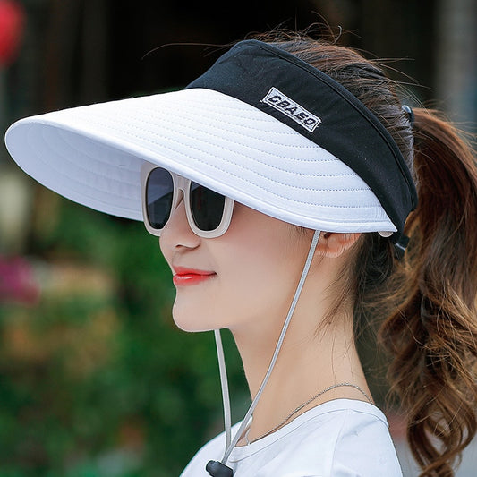 2021 Simple Women Summer Sun Visor Wide Brim Hat Beach Hat Adjustable UV Protection Female Cap Packable