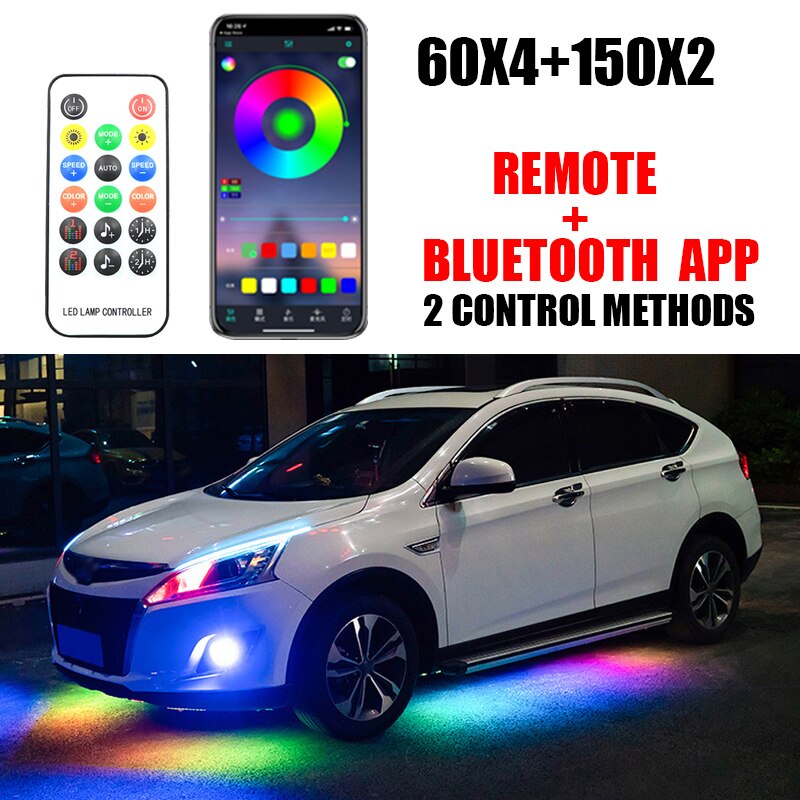 Car Underglow Neon Accent LED Strip Lights App Control RGB Auto Exterior Underbody Decorative Ambient Atmosphere Lamp