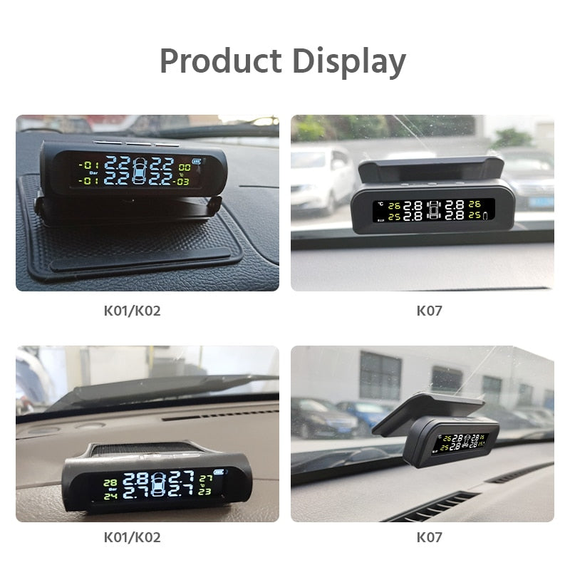 E-ACE Solar Power TPMS Car Tire Pressure Alarm Monitor System Auto Security Alarm Systems Tyre Pressure Temperature Warning