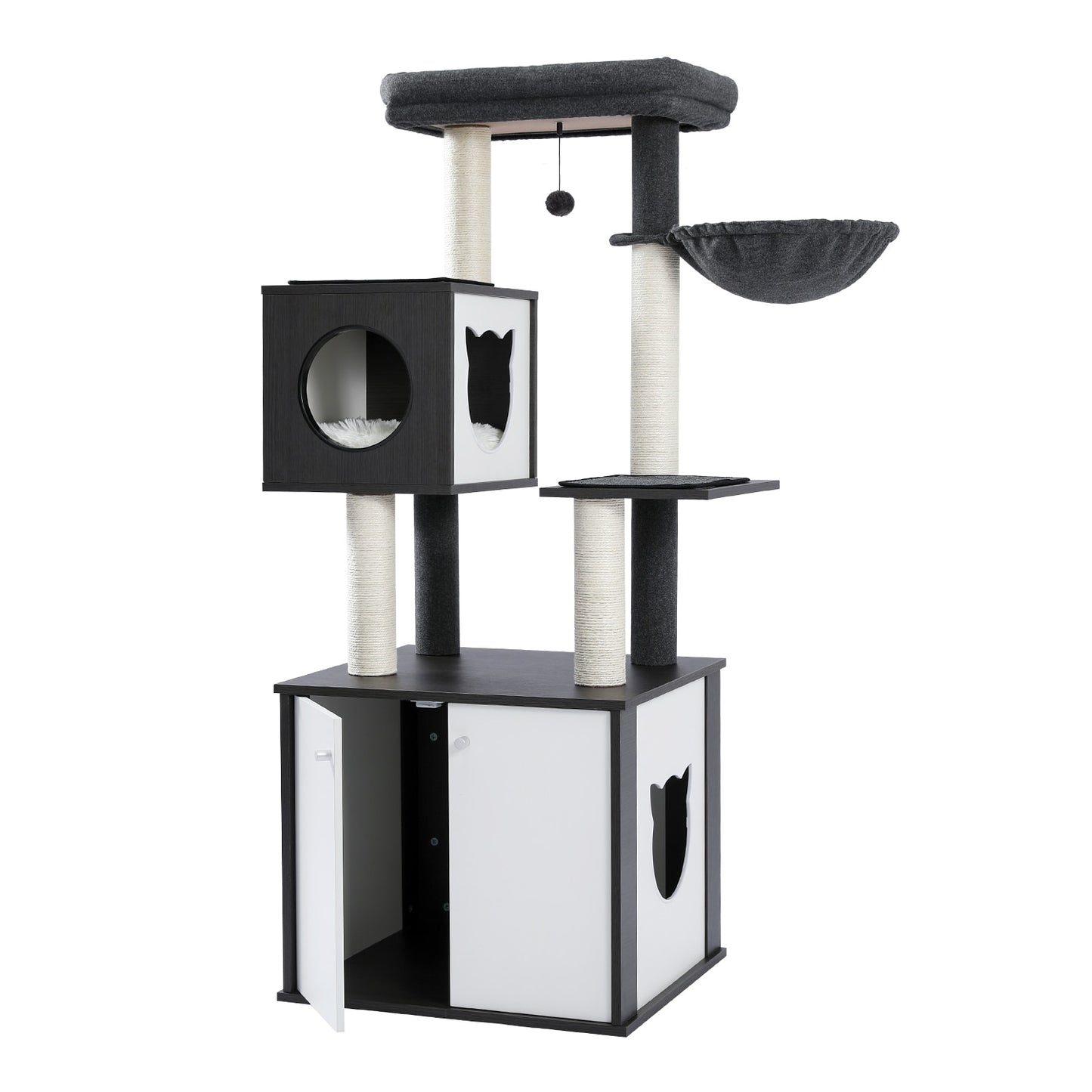 Luxury Cat Tree Tower with Cabinet Wood Adjustable Height Floor-to-Ceiling Vertical Cat Tree Post Toy rascador gato arbre à chat