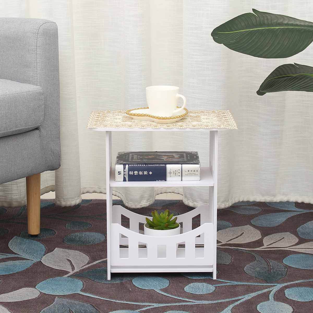 Mini Coffee Table Tea Table Desk Home Living Room Storage Rack Bedside Table Two Layers Round Edge Storage Shelf Tables