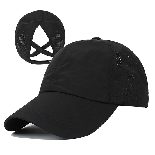 2023 New Women Ponytail Baseball Caps Criss Cross Messy Bun Snapback Hat Ponycap Trucker Hats Adjustable Outdoor Sports